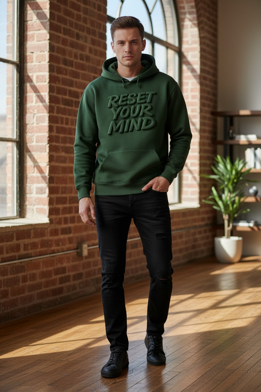 RESET YOUR MIND™ 3D PUFF STATEMENT HOODIE